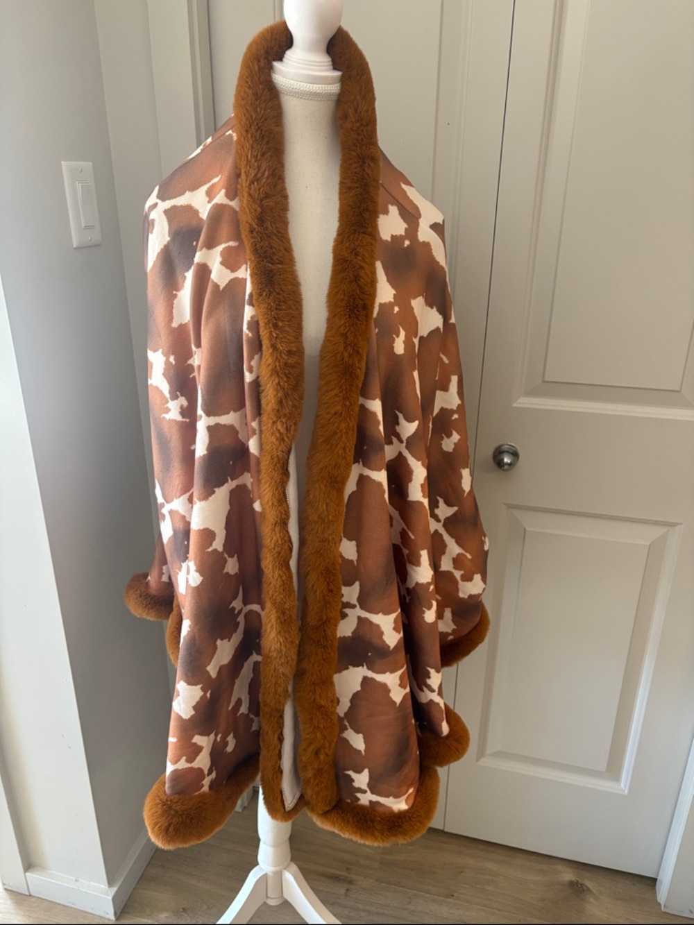 Merigold kiss small Brown Faux Fur-Trim Wrap Coatigan - Women's Jacket
